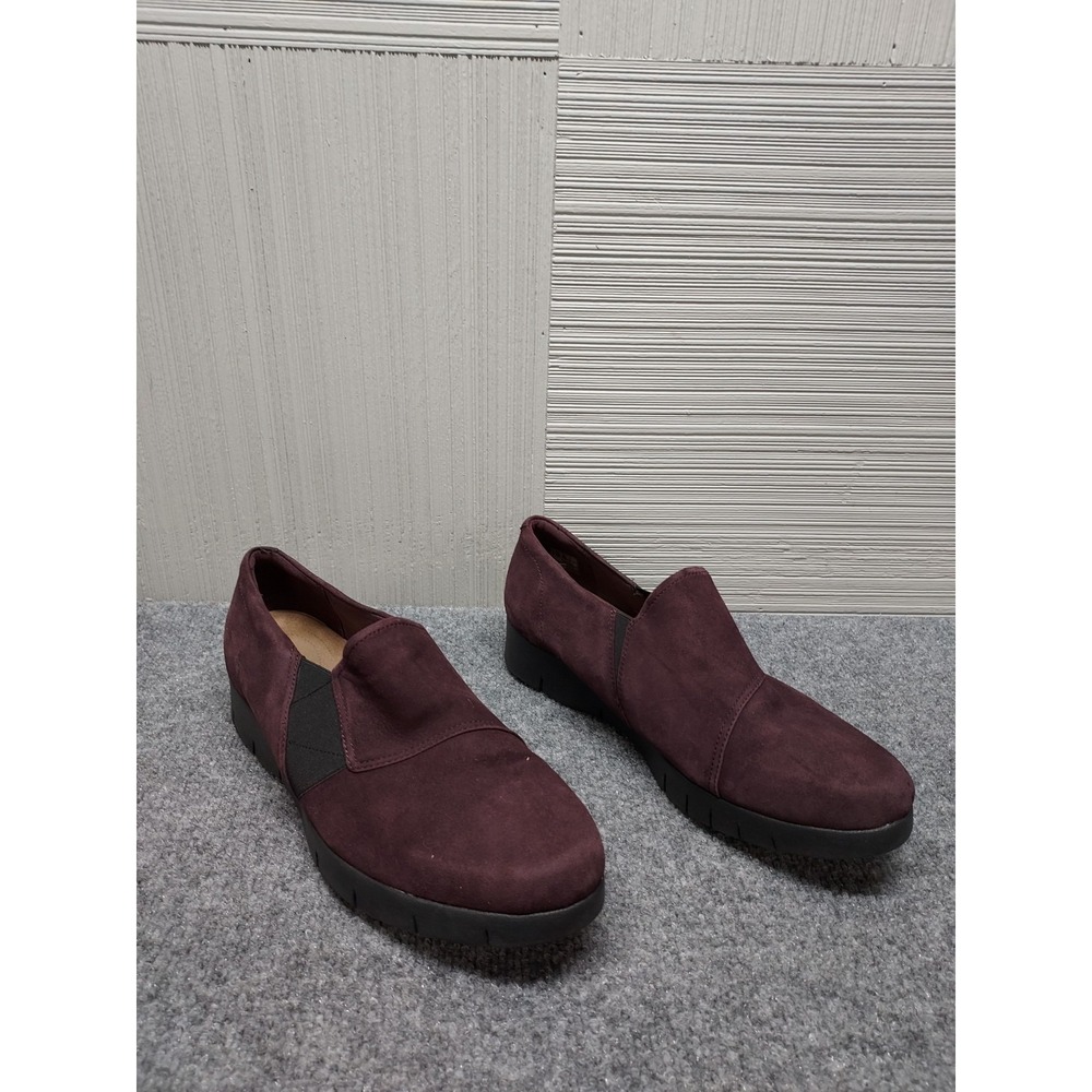 Clarks Women Loafer Shoe 12 Burgundy Suede Calla Rae Slip On Comfort Footbed